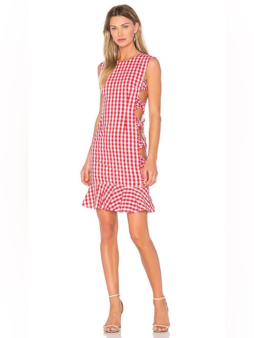 FAME AND PARTNERS X REVOLVE NWT Giovana Dress in Red Gingham Sz 4 Cotton Ruffle